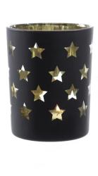 Windlicht "kleine Sterne", glas, matt schwarz mit gold, 50740