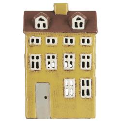 Nyhavn Haus für Teelicht, gelb, graue Tür, 27600-03